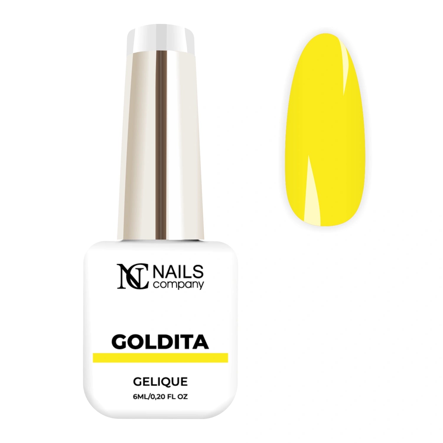 Vernis semi permanent Goldita Nails Company jaune néon présenté avec tip de la collection Vamos LatinoAmor.