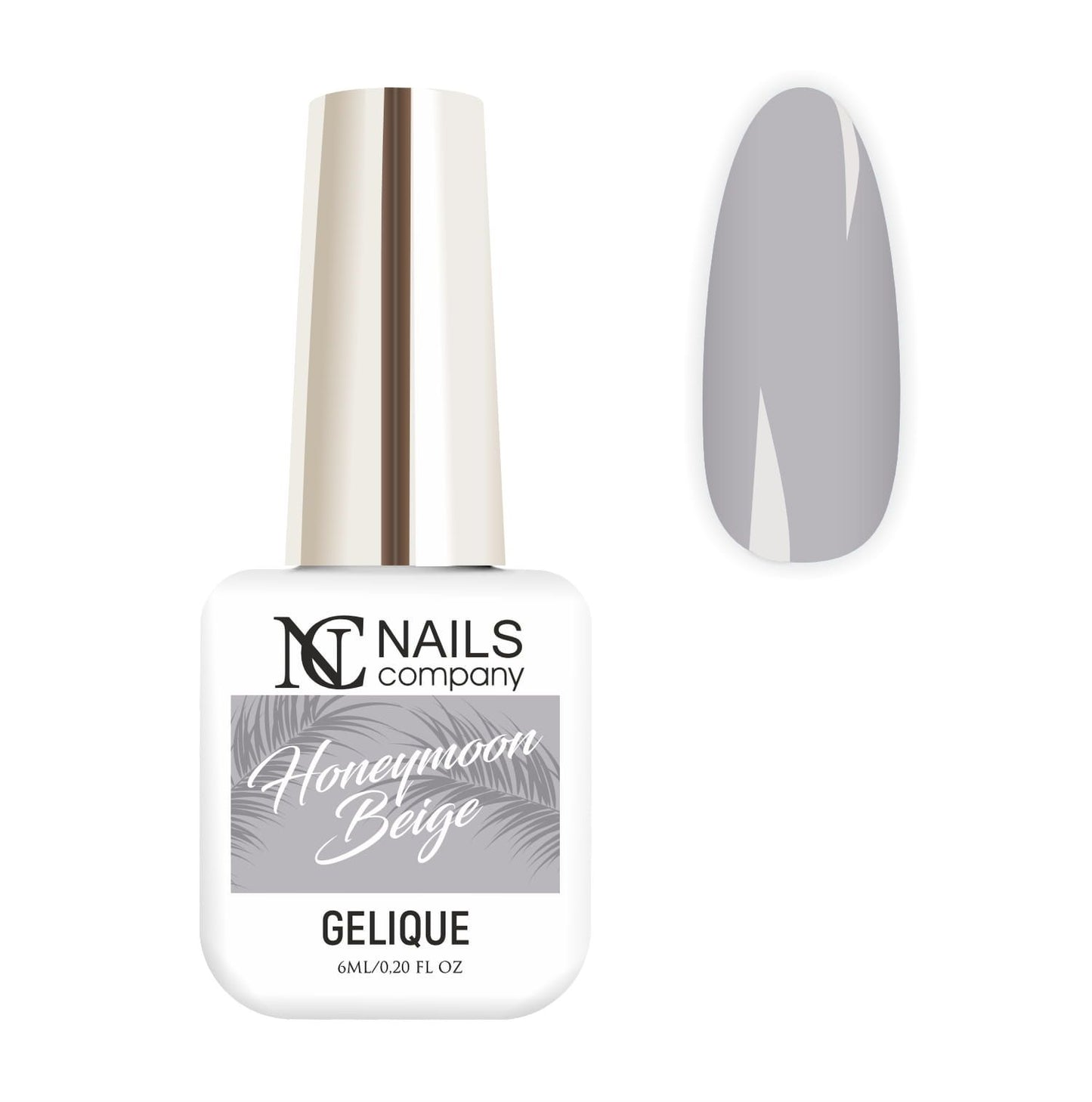 Flacon avec tips de vernis semi-permanent Honeymoon Beige de Nails Company, collection Romance Wedding, accompagné de tips
