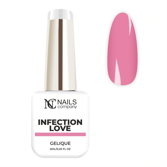 Vernis semi-permanent Infection Love de Nails Company en flacon avec tips, rose pastel atténué issu de la collection Viral Love