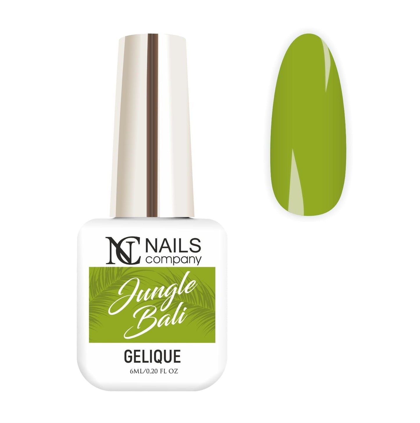 Vernis semi permanent Jungle Bali Nails Company vert tropical présenté avec tip de la collection Tropical Madness.