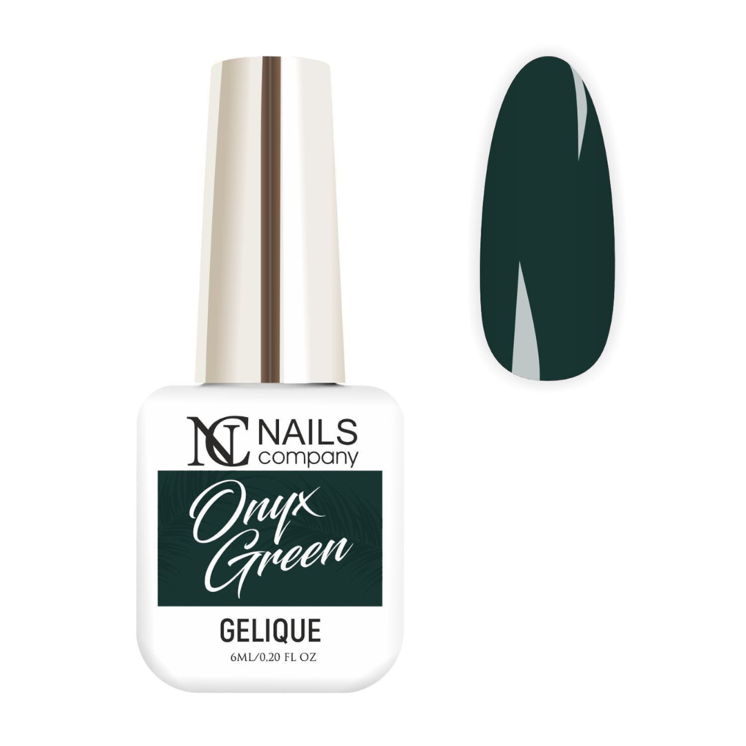 Vernis semi-permanent Onyx Green de Nails Company en flacon avec tips, vert foncé profond proche d’un vert bouteille