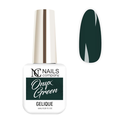 Vernis semi-permanent Onyx Green de Nails Company en flacon avec tips, vert foncé profond proche d’un vert bouteille