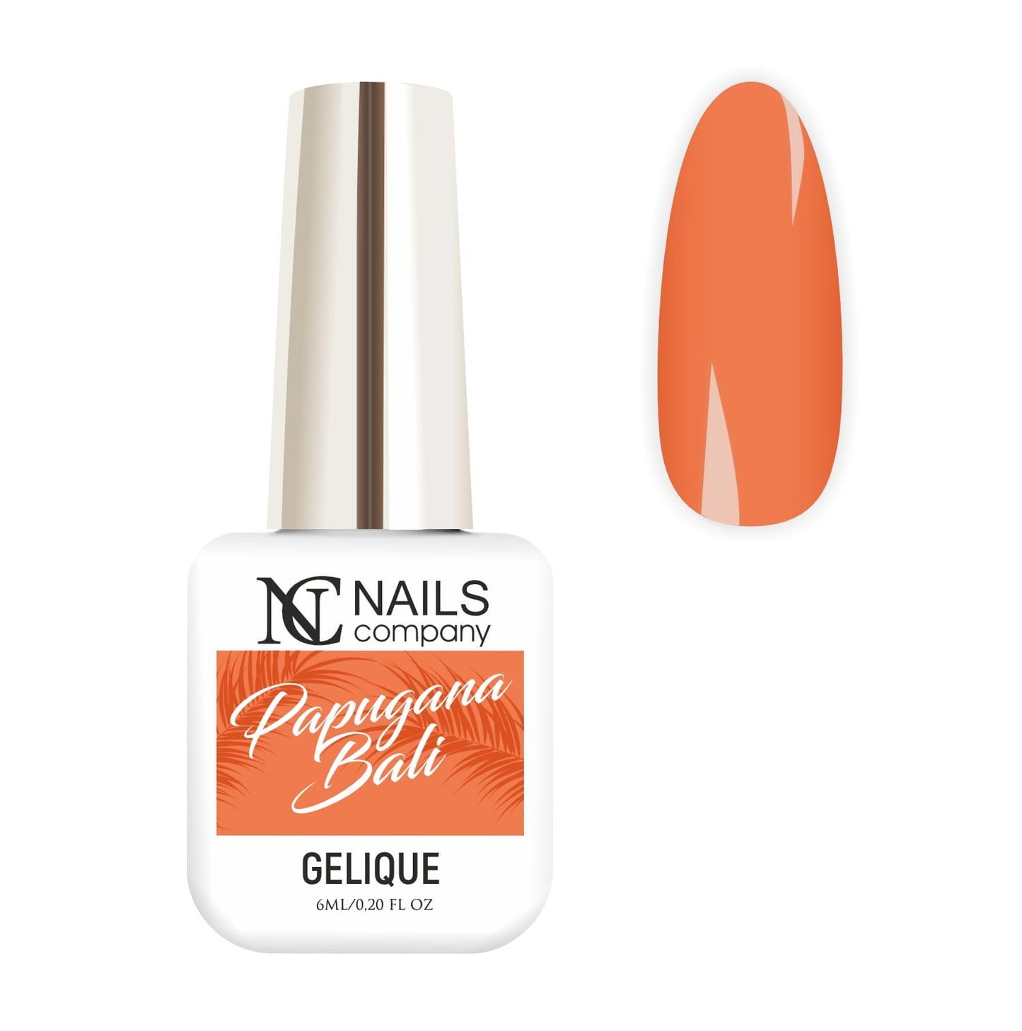 Vernis semi permanent Papugana Bali Nails Company orange néon présenté avec tip de la collection Tropical Madness.