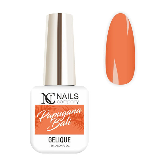 Vernis semi permanent Papugana Bali Nails Company orange néon présenté avec tip de la collection Tropical Madness.
