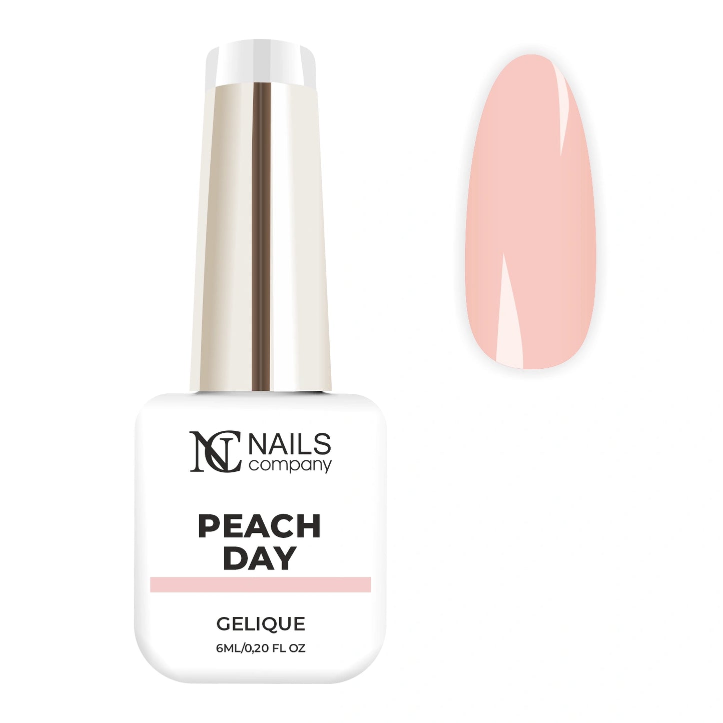 Flacon de vernis semi-permanent Peach Day de Nails Company, collection Choose Your Mood, accompagné de tips