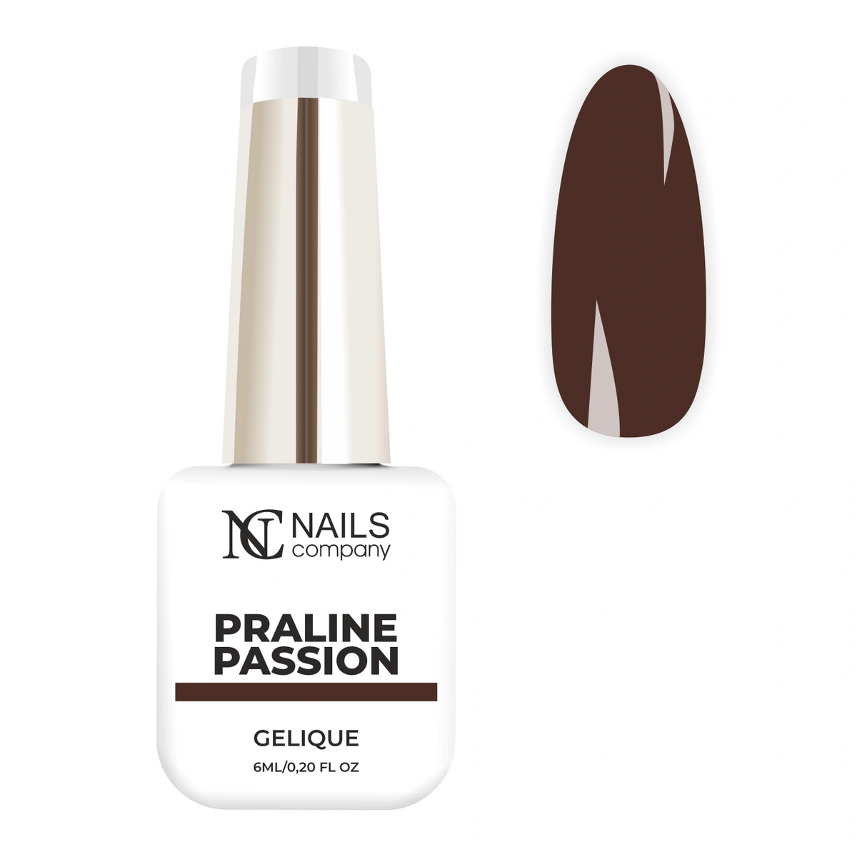 Flacon de vernis semi-permanent Praline Passion de Nails Company, collection Pick Your Autumn Drink, accompagné de tips