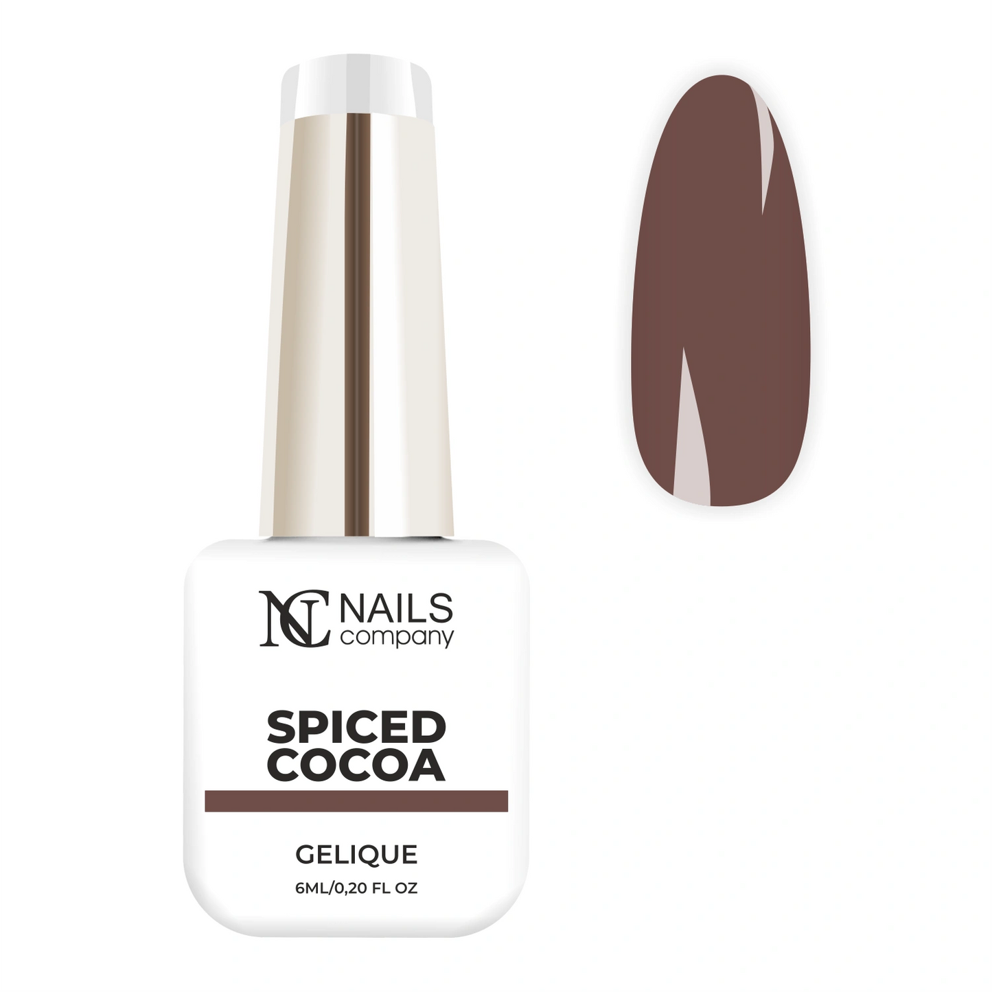 Flacon de vernis semi-permanent Spiced Cocoa de Nails Company, collection Pick Your Autumn Drink, accompagné de tips