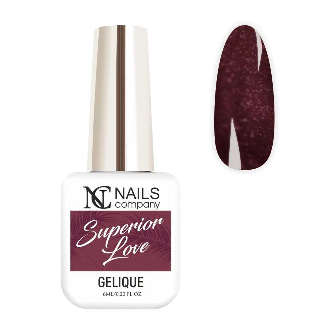 Vernis semi-permanent Superior Love de Nails Company en flacon avec tips, rouge foncé à fines particules collection PS I Miss You