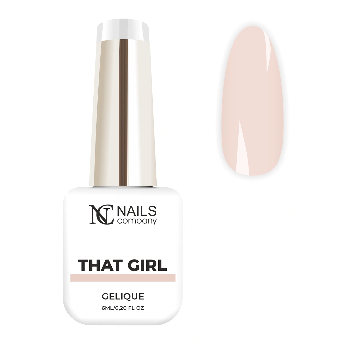 Flacon de vernis semi-permanent That Girl de Nails Company, collection Maby Baby, accompagné de tips